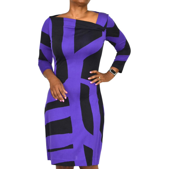 Diane Von Furstenberg Victorio Dress Purple Color Block DVF Silk Jersey Sheath 8 - Picture 10 of 13